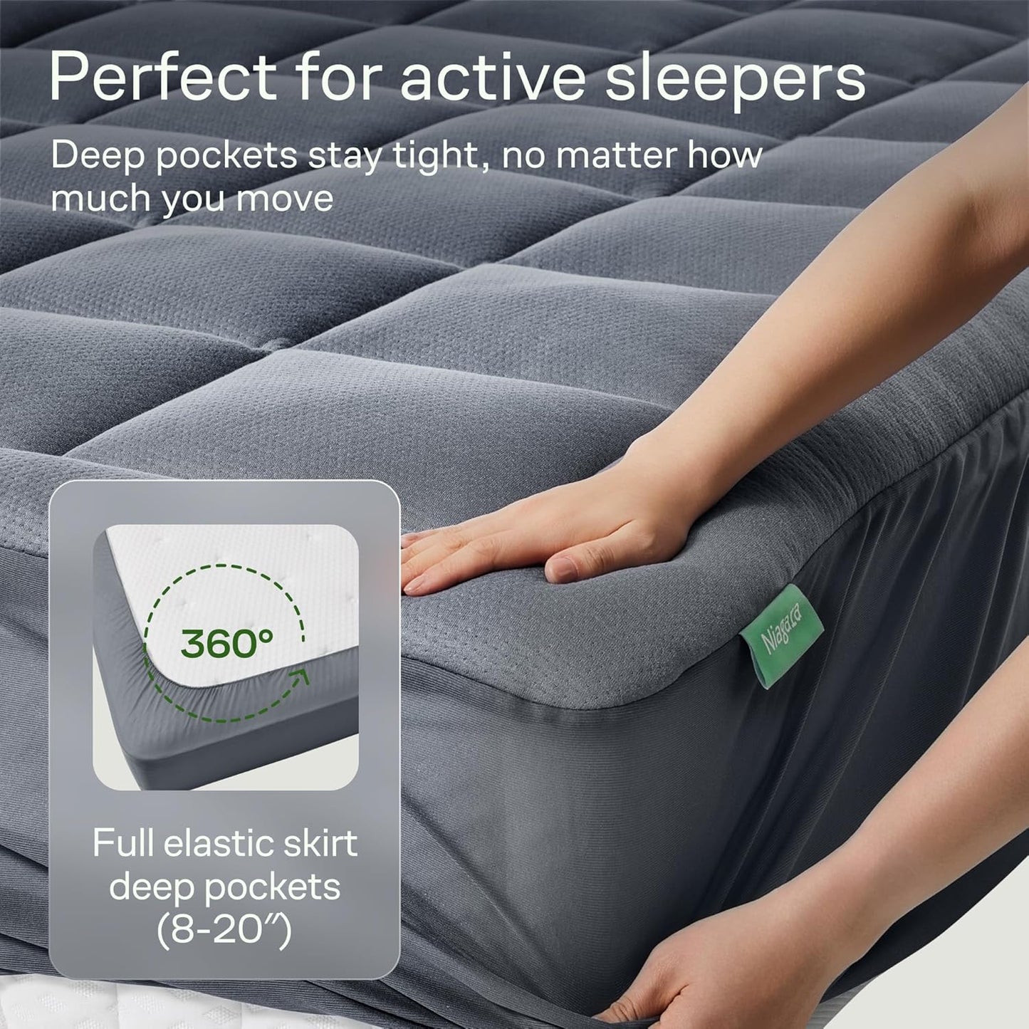 Niagara Ultra Soft Twin XL Mattress Topper - Bamboo Viscose Pillow Top for Back Pain Relief | Naturally Cooling, Fits 6-18" Mattresses, 600GSM, Gray