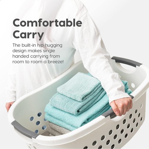 IRIS USA 50L Plastic Laundry Basket - Comfortable Carry Handles, 3-Pack, Ventilated Design, White