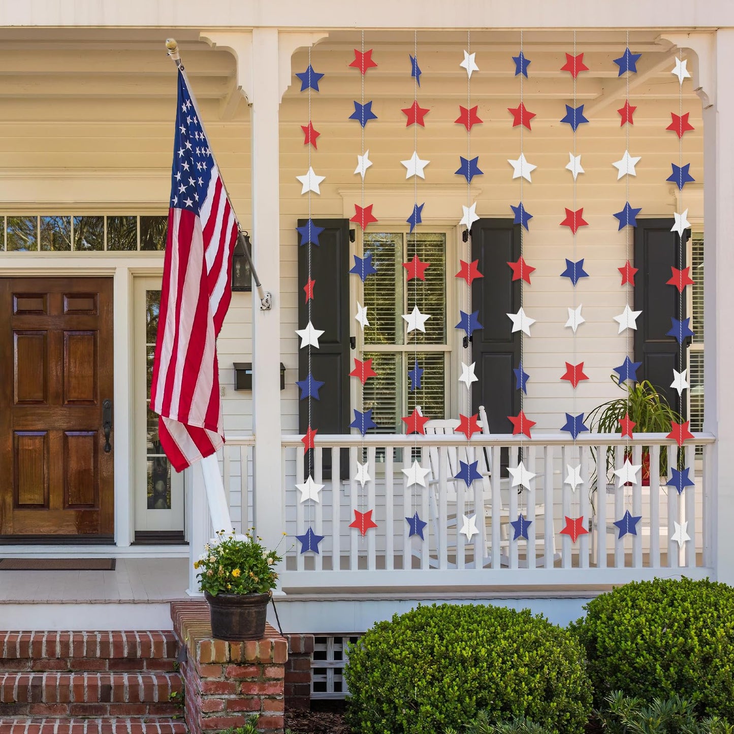 Patriotic Star Garland Banner Streamers Red White and Blue - 59 FT 6 Strands - Patriotic Decorations for 4th of July, Independence Day, Labor Day, Veterans Day, Memorial Day