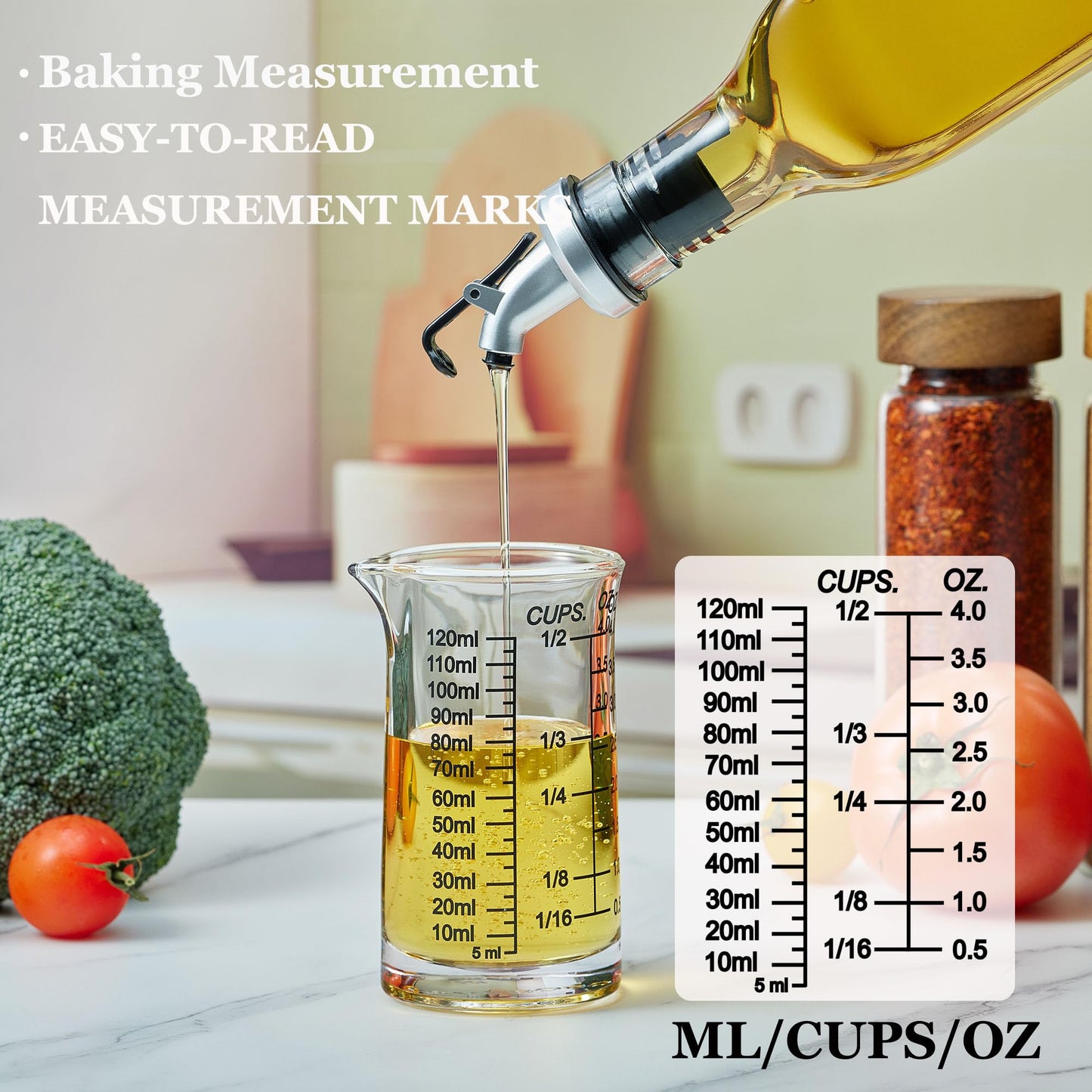 Ackers 4oz Glass Measuring Cup – Shot Glass with Ounce,Ml,Cups Markings for Kitchen & Bar(Red Line)