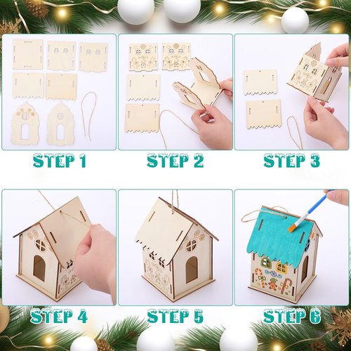DoubleFill 36 Pcs Wooden Gingerbread House Craft Kit - DIY 3D Xmas Village for Kids, Perfect Winter Art Gift