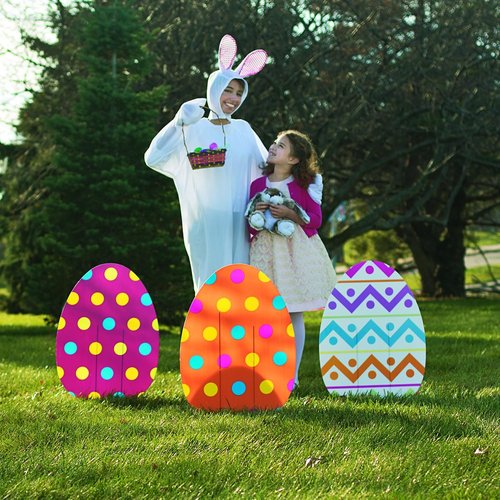 Fun Express Jumbo Easter Eggs Yard Signs - 18x24.5 Weather-Resistant Outdoor Decorations | 4-Pack for Lawn & Garden Parties