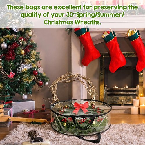 Clear Wreath Storage Bag by [Brand Name] - Waterproof 24 x 8 Inch Container with Handles for Christmas Garland