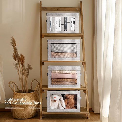 Homsorout Foldable Storage Bins with Lids - Organize Clothes & Essentials | Light Grey, 4 Pack