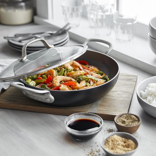 GreenPan Healthy Ceramic Nonstick 12" Everyday Frying Pan with 2 Handles and Lid, PFAS-Free, Multi Clad, Induction, Dishwasher Safe, Oven Safe, Black