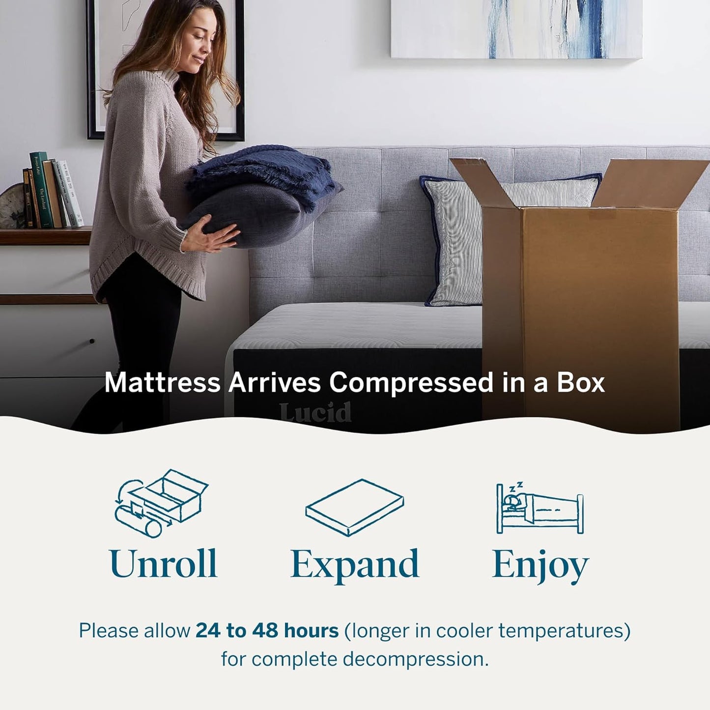 Lucid 14 Inch Memory Foam Mattress - Medium Plush Comfort with Bamboo Charcoal & Cooling Gel - Queen Size