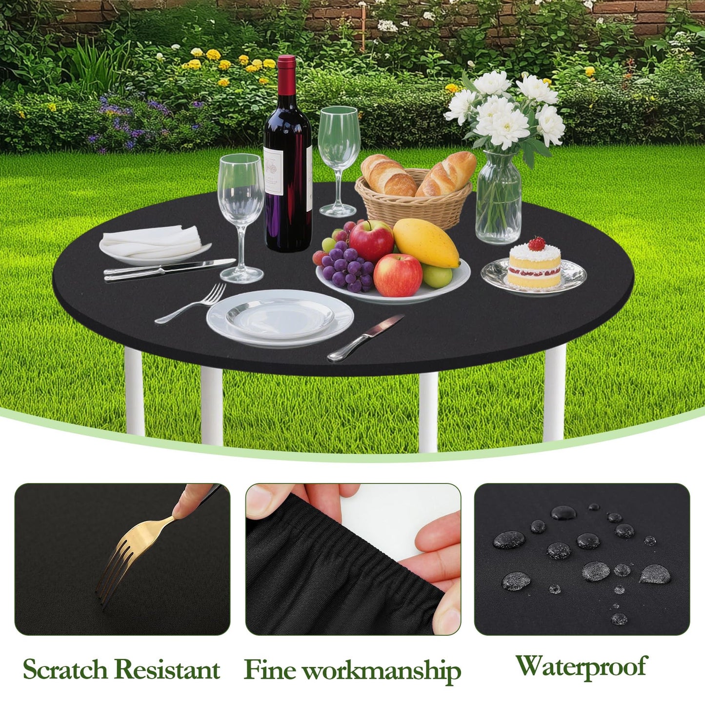 Klmnop 2 Pack Fitted Round Tablecloth with Elastic for 45" - 56" Tables, Waterproof Stretch Tablecloth, Washable Table Cover for Picnic, Camping, Indoor and Outdoor Use