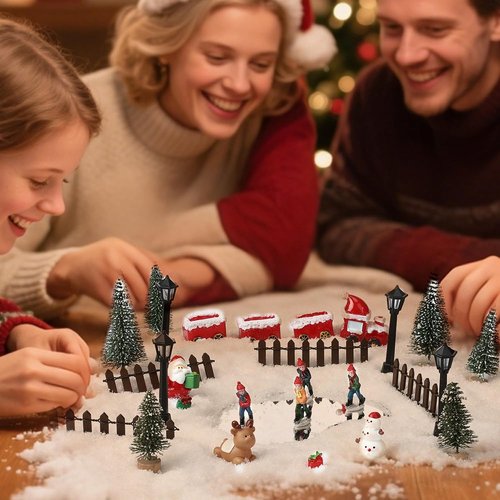 Colingmill 29-Piece Christmas Ski Village Figures Set - Miniature Ice Skating Rink Accessories for Holiday Decor