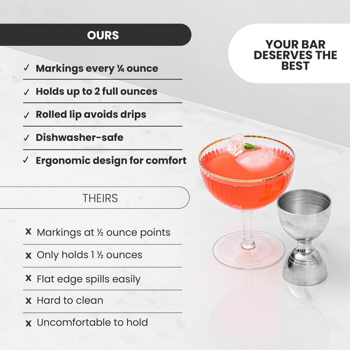 A Bar Above Premium Bell Jigger, 304 Stainless Steel Double Cocktail Jigger with 10 Internal Measurements, Heavy Duty Professional Bar Tool for Bartending, Stainless Finish, Ergonomic Design, 1 Pack