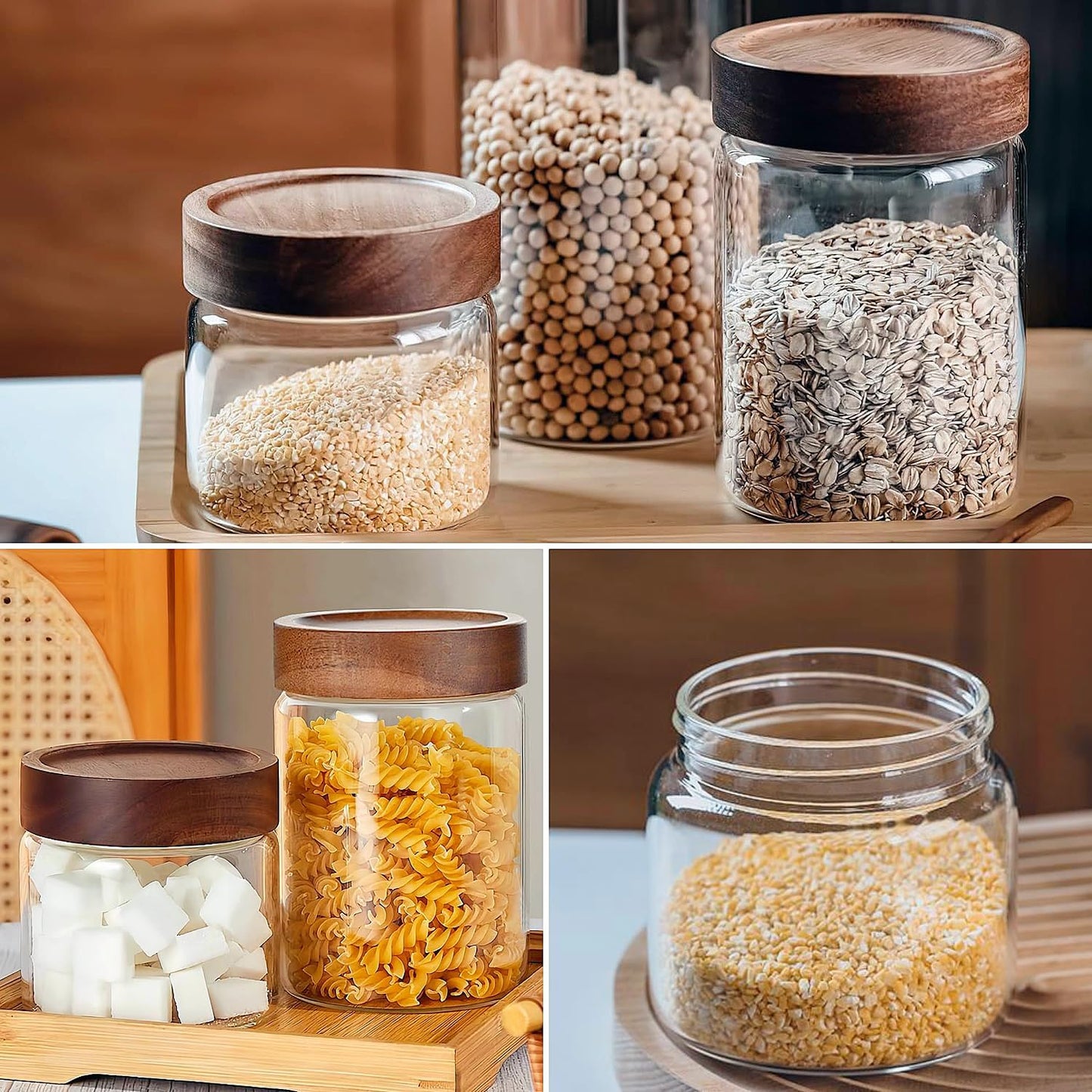 Skiennix Glass Food Storage Jar - Premium 17 Fl Oz Airtight Container with Wooden Lid | Ideal for Coffee, Tea, and Spices