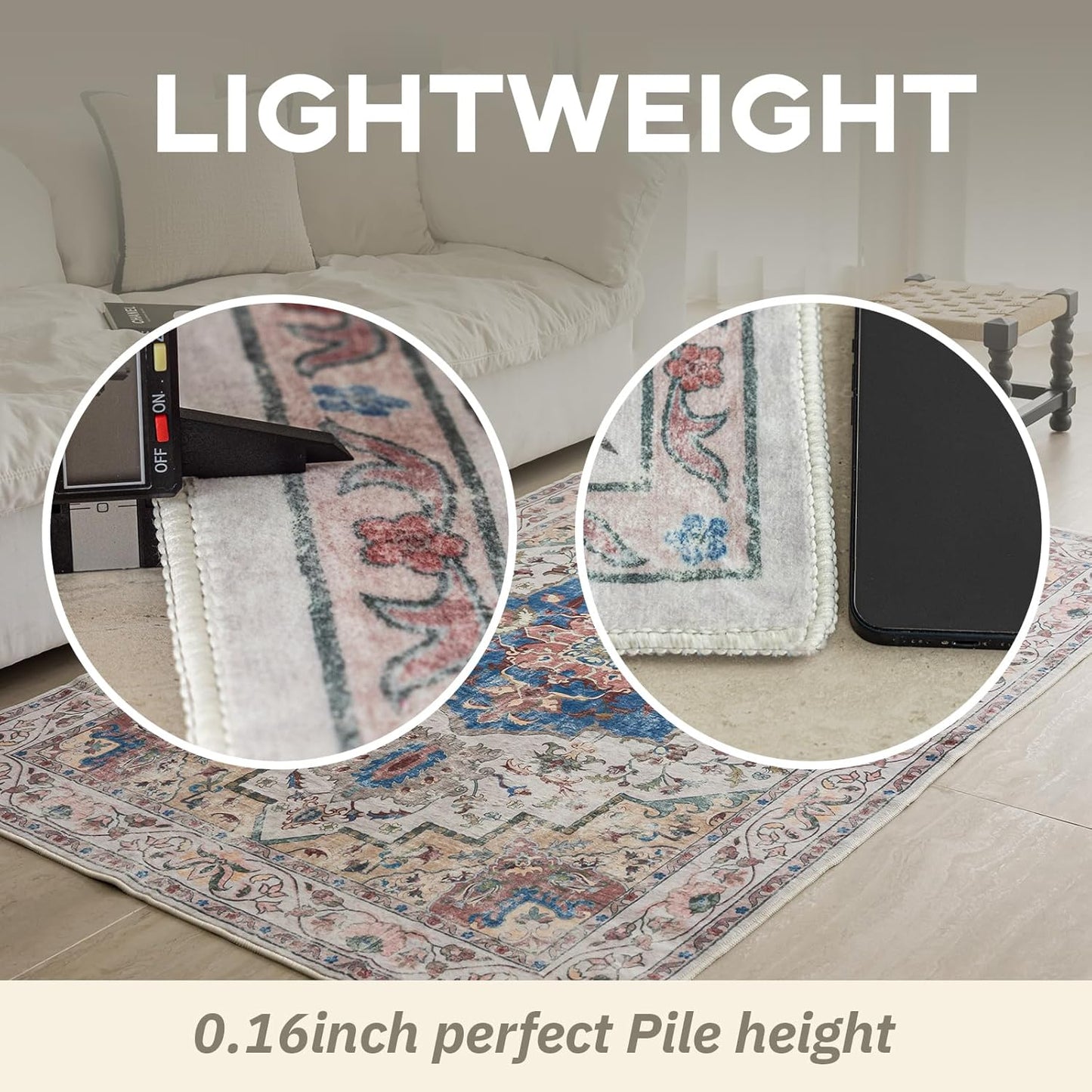 KEKUOU Area Rug 5x7 Washable Rug，Boho Tribal Area Rug，Non Slip Water Repellent Floor Carpet for Living Room Bathroom Bedroom(5'* 7'，Golden)