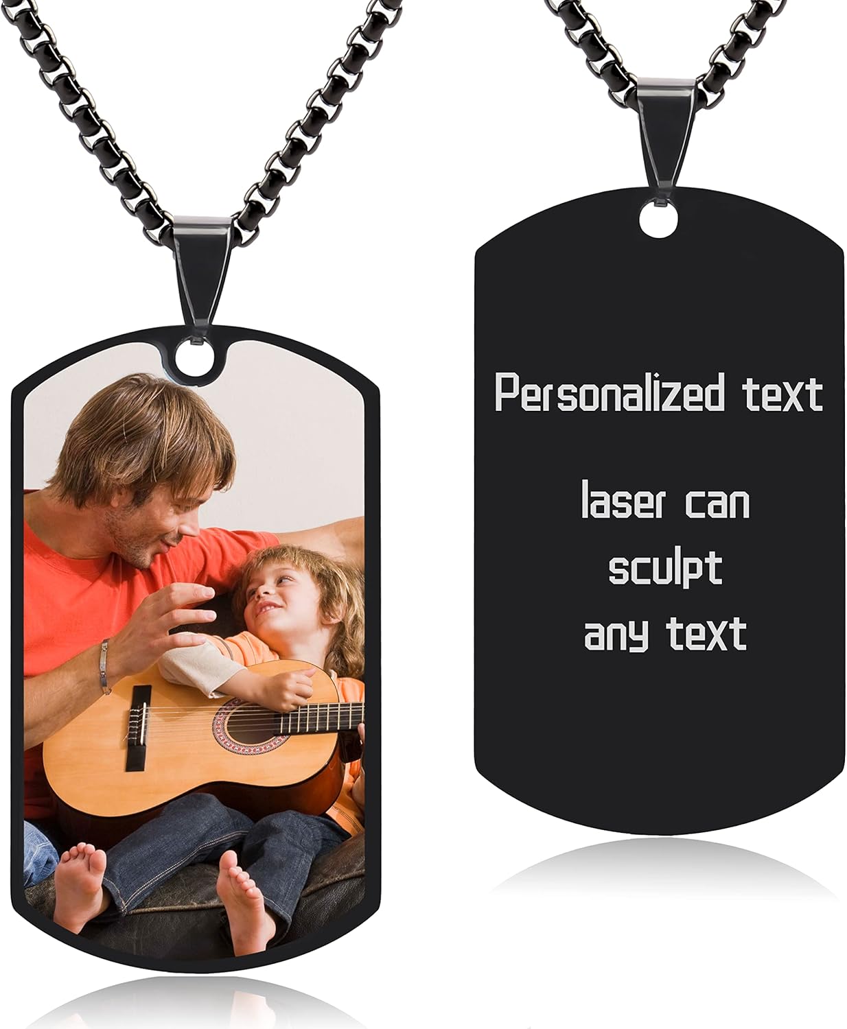 Skiennix Personalized Dog Tag Pendant - Custom Engraved Necklace for Men & Women | Stainless Steel, Photo/Text