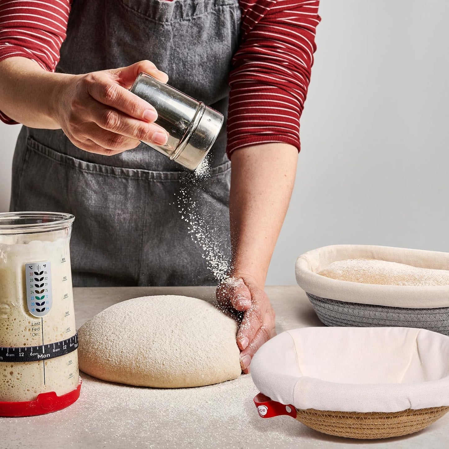 KneadAce Bread Proofing Basket Set - Oval & Round Cotton Rope Baskets with Liners for Artisan Baking