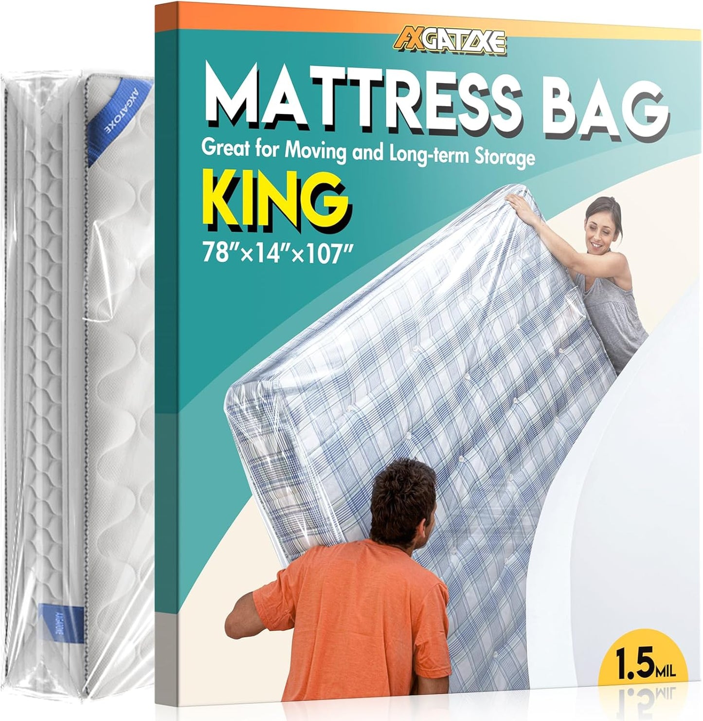Plastic Mattress Bag - Waterproof Mattress Protector for Moving Supplies | King Size (1.5MIL)