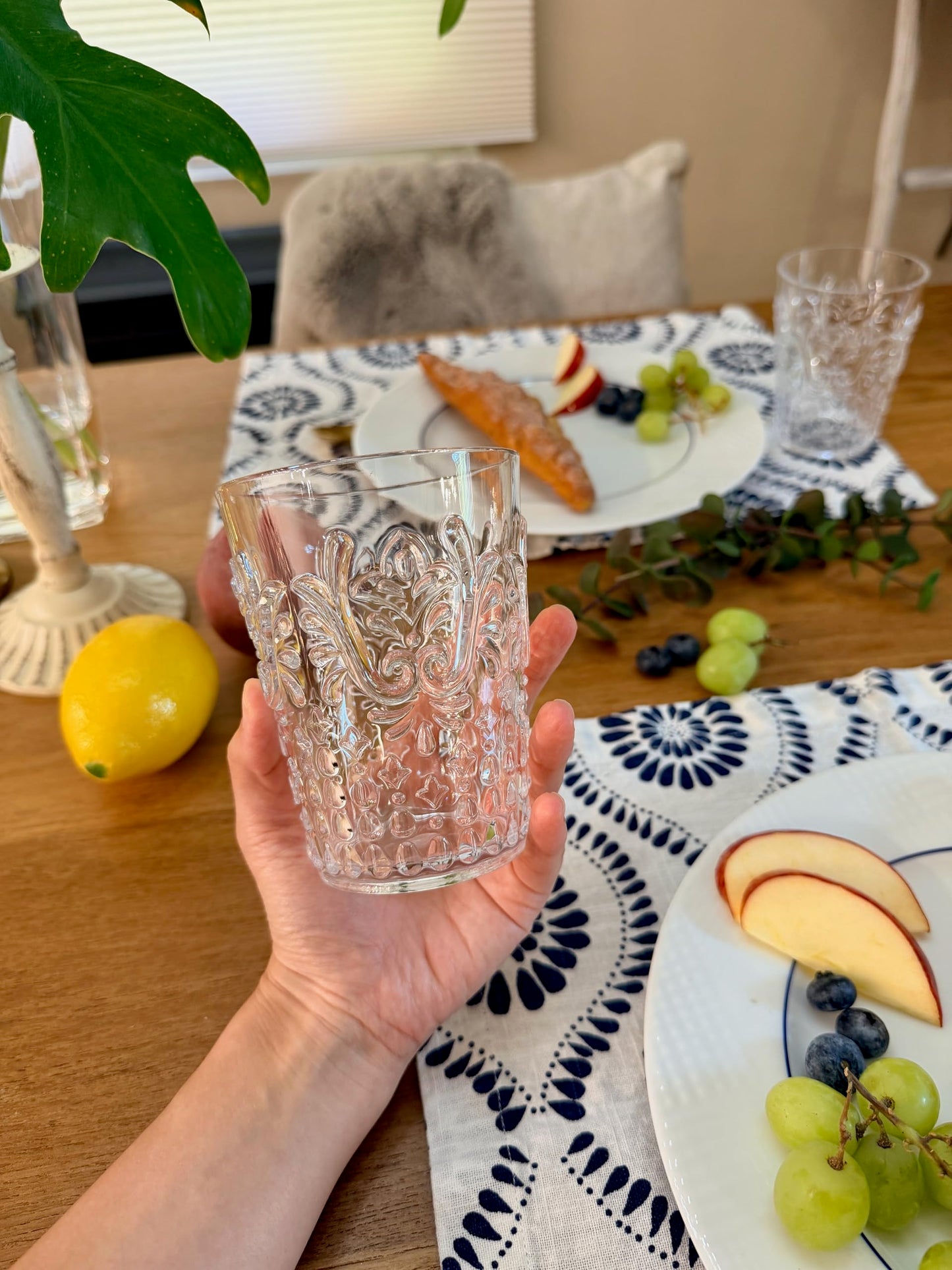 KLIFA- BLOIS- 15.2 ounce, Set of 6, Acrylic Tumbler Drinking Glasses, BPA-Free, Stackable Plastic Drinkware, Dishwasher Safe, Vintage Looking Cups, Clear