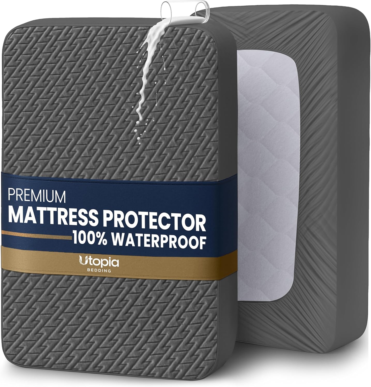 Utopia Bedding Waterproof Mattress Protector - Twin Size Gray, Premium 3D Air Soft Fabric, Fits 15" Deep