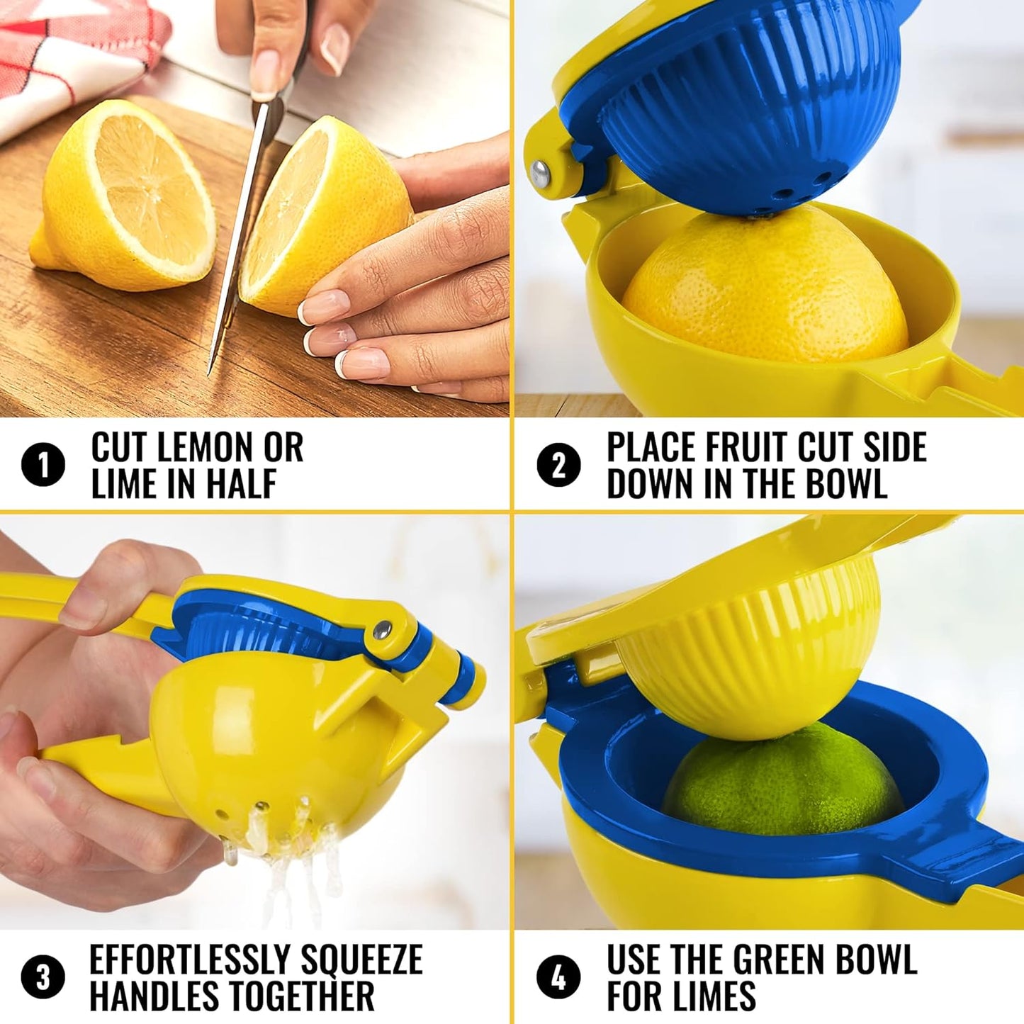 Zulay 2-In-1 Lemon Squeezer - Sturdy Manual Juicer for Maximum Juice Extraction | Easy to Clean - Gold/Blue