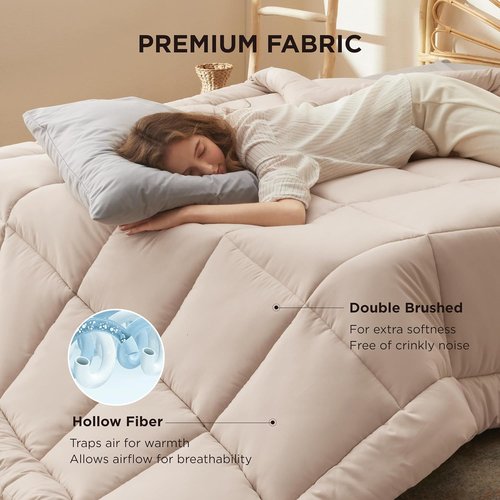 Bedsure Comforter Duvet Insert - All-Season Quilted Queen Size Bedding Blanket, GentleSoft Down Alternative, Beige 88 x 88 Inches