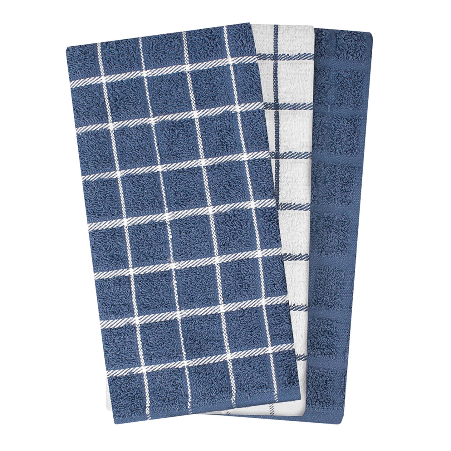 Ritz Premium 100% Cotton Terry Check Kitchen Dish Towels - Highly Absorbent, Super Soft, Long-Lasting, 25"x15", 3-Pack, Federal Blue