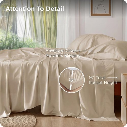 Bedsure King Size Sheet Set - Cooling Bamboo Sheets | Breathable & Soft Luxury Bedding in Beige