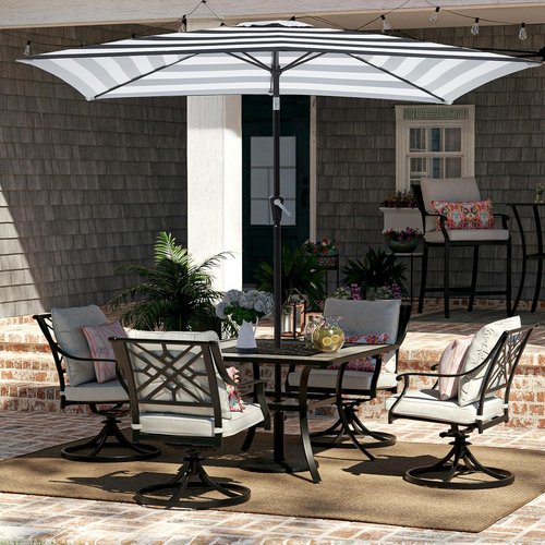 JEAREY Patio Umbrella - 6.5x10 ft Rectangular Outdoor Umbrella with Tilt & Crank | UV Protection, Black-White Stripe