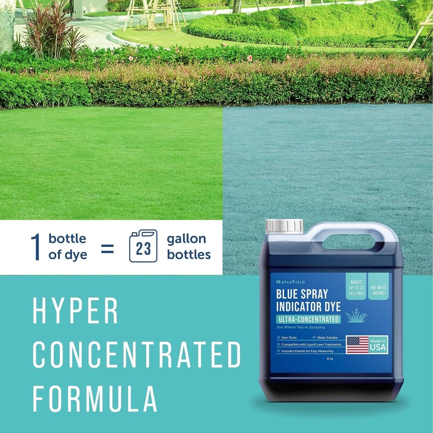 Maplefield Blue Spray Indicator Dye - 8 oz Bottle with Pipette | Lawn Dye for Sprayers