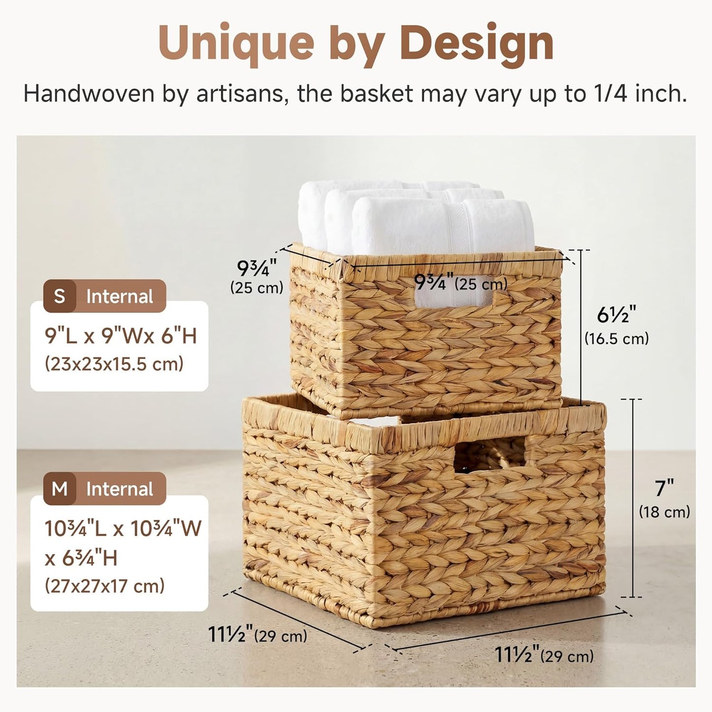 StorageWorks Wicker Storage Baskets - Decorative Water Hyacinth Organizers, Set of 2 (Large & Small)