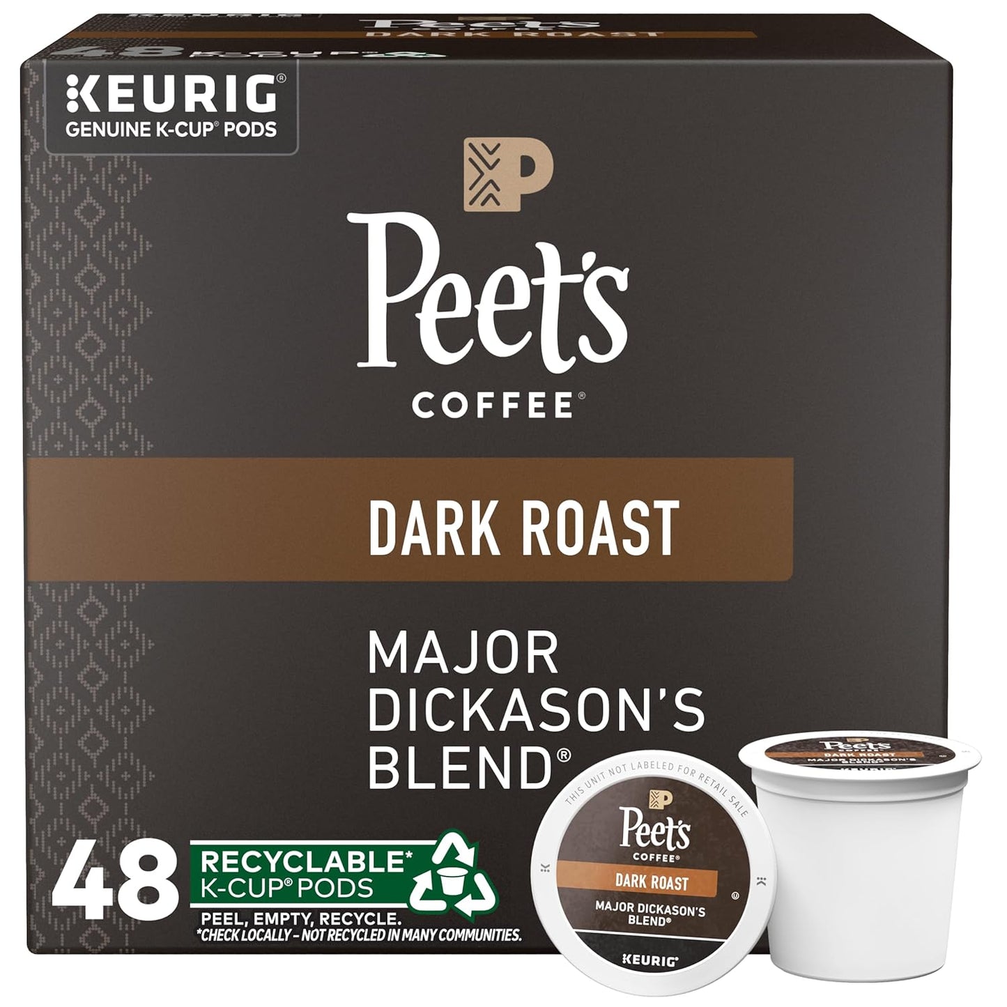 Peet's Coffee Dark Roast K-Cup Pods - 100% Arabica Major Dickason's Blend, 48 Count
