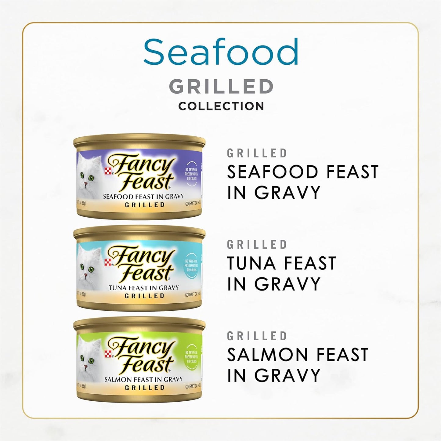 Purina Fancy Feast Grilled Wet Cat Food - Seafood Variety Pack | 24 Cans (3 oz Each)