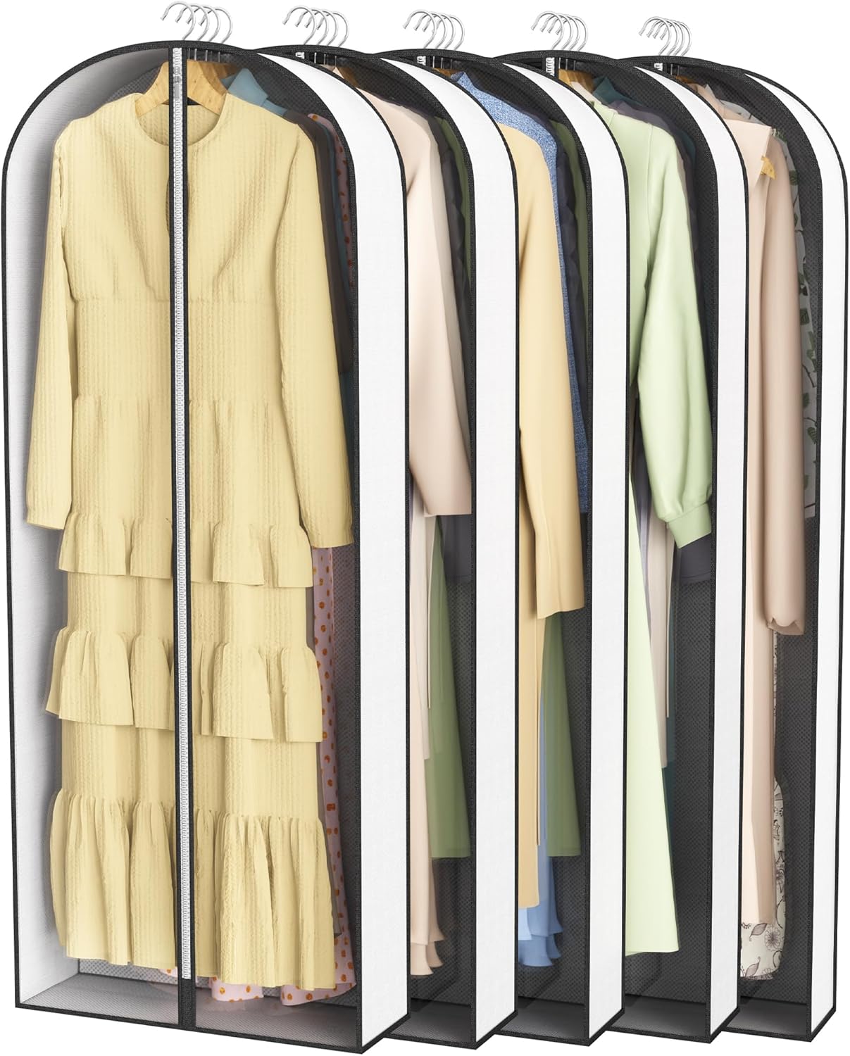 Liuoud 60” Garment Bags - Breathable Fabric with Clear Window & Metal Zipper | 5 Pack for Dresses & Suits