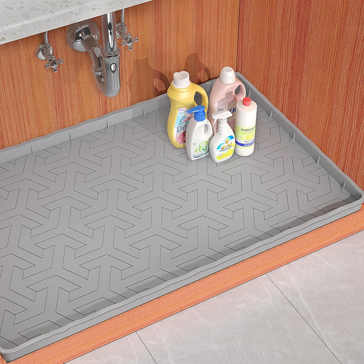 Sevenblue Under Sink Mat - Waterproof Silicone Liner & Drip Tray | 34" x 22" | Grey