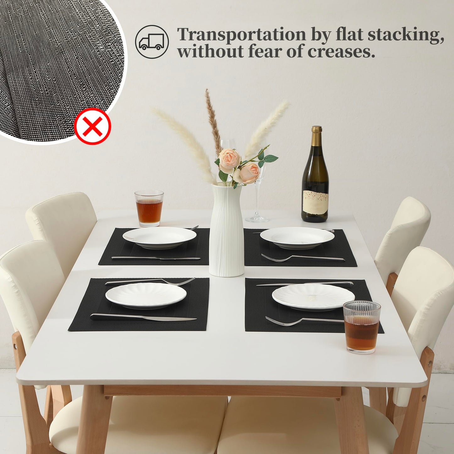 Leetaltree Black Frame Placemats Set of 12 - Heat Resistant Non-Slip Place mats for Dining Table, Washable Durable PVC Vinyl Woven Table Mats（Black Frame, 12）