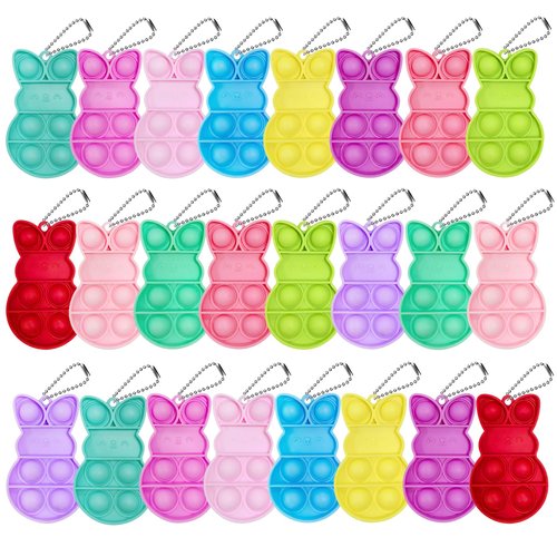 24 PCS Prefilled Easter Eggs with Bunny Pop Bubble Fidget Keychains Toy Inside for Kids Boys Girls Easter Basket Stuffers Party Favors Easter Egg Fillers Hunt