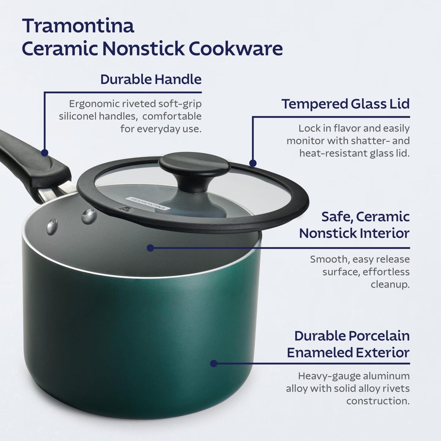 Tramontina Ceramic Non Stick 11-Piece Nesting Pots and Pans Set with Lids - Stackable Nonstick Cookware Set, Dishwasher and Oven Safe, Teal