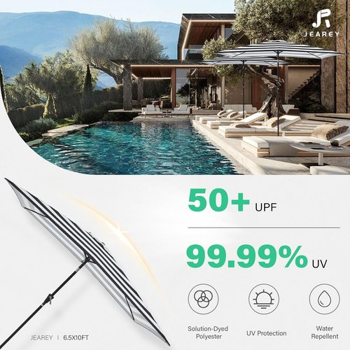 JEAREY Patio Umbrella - 6.5x10 ft Rectangular Outdoor Umbrella with Tilt & Crank | UV Protection, Black-White Stripe