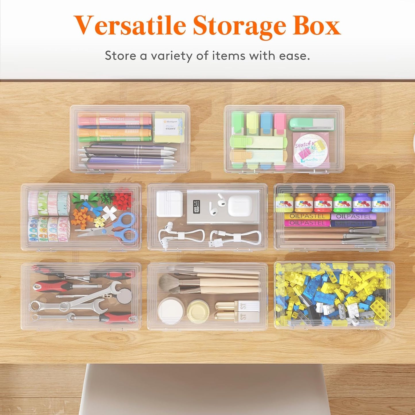 Lifewit Plastic Pencil Box - Large Capacity Snap-Tight Lid Craft Organizer | 4 Pack
