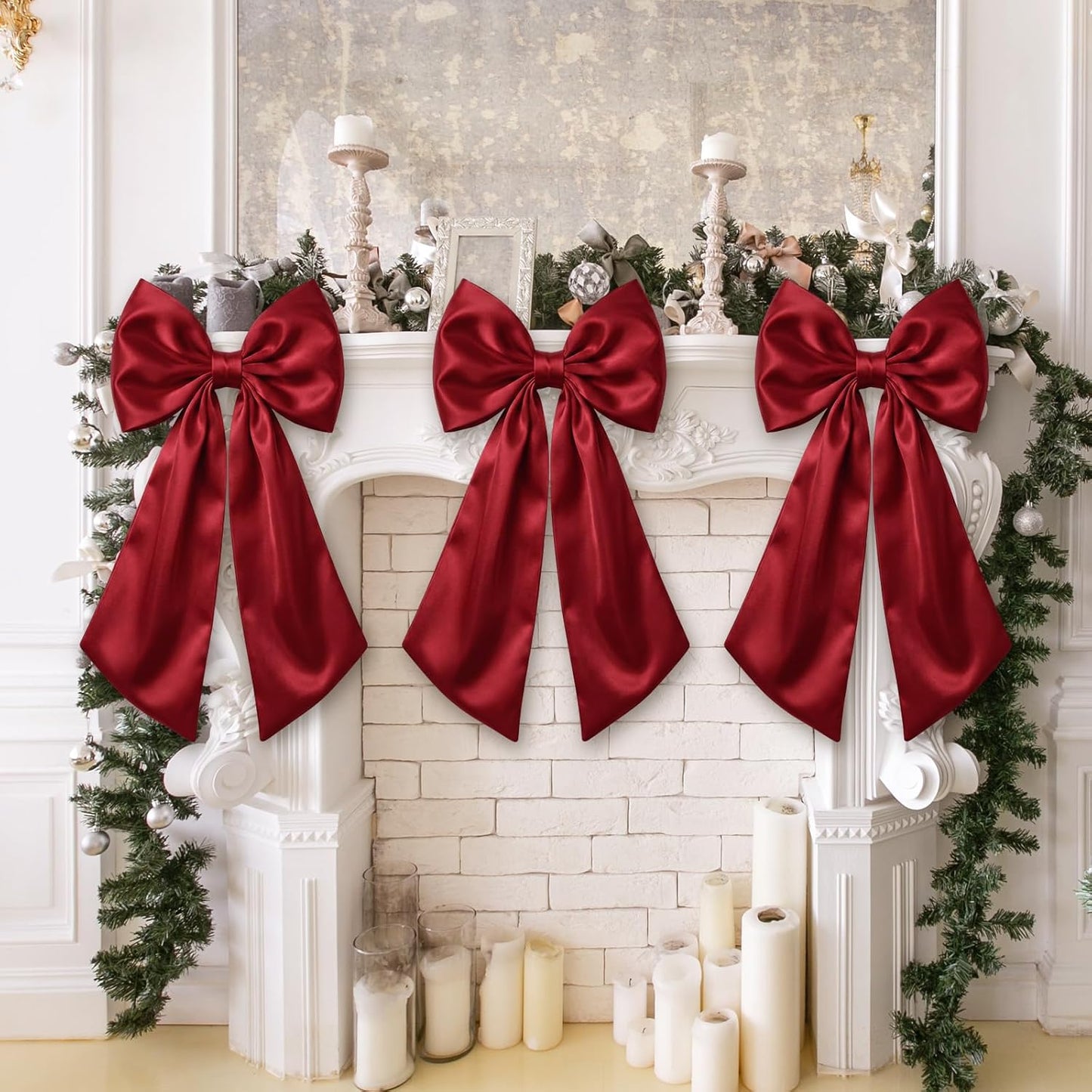 Suncalla Large Burgundy Satin Bows - 3 Pcs 2 FT Hanging Decorations for Weddings & Parties