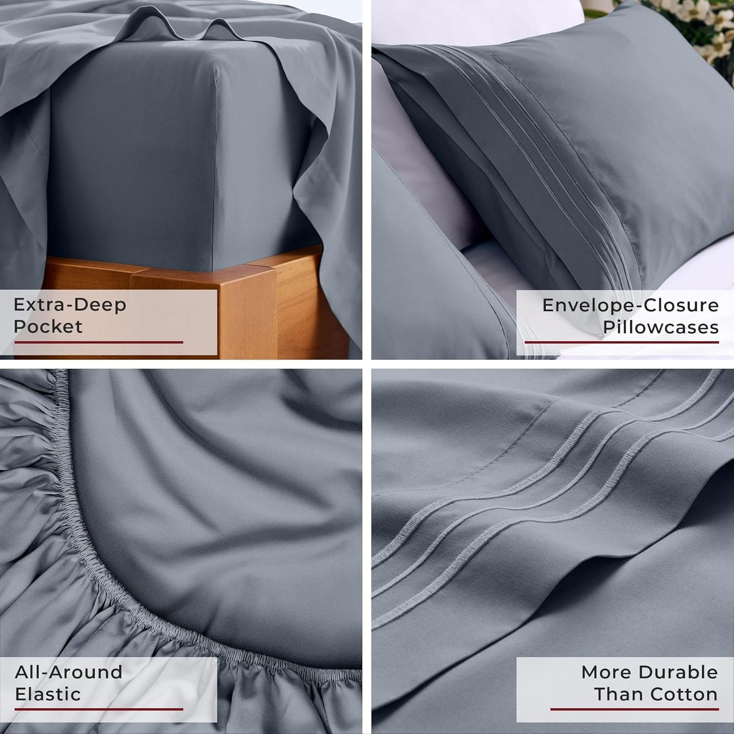 Mellanni Twin Sheets Set - 3 PC Hotel Luxury Bedding | Extra Soft, Cooling, Wrinkle-Resistant (Mineral Gray)