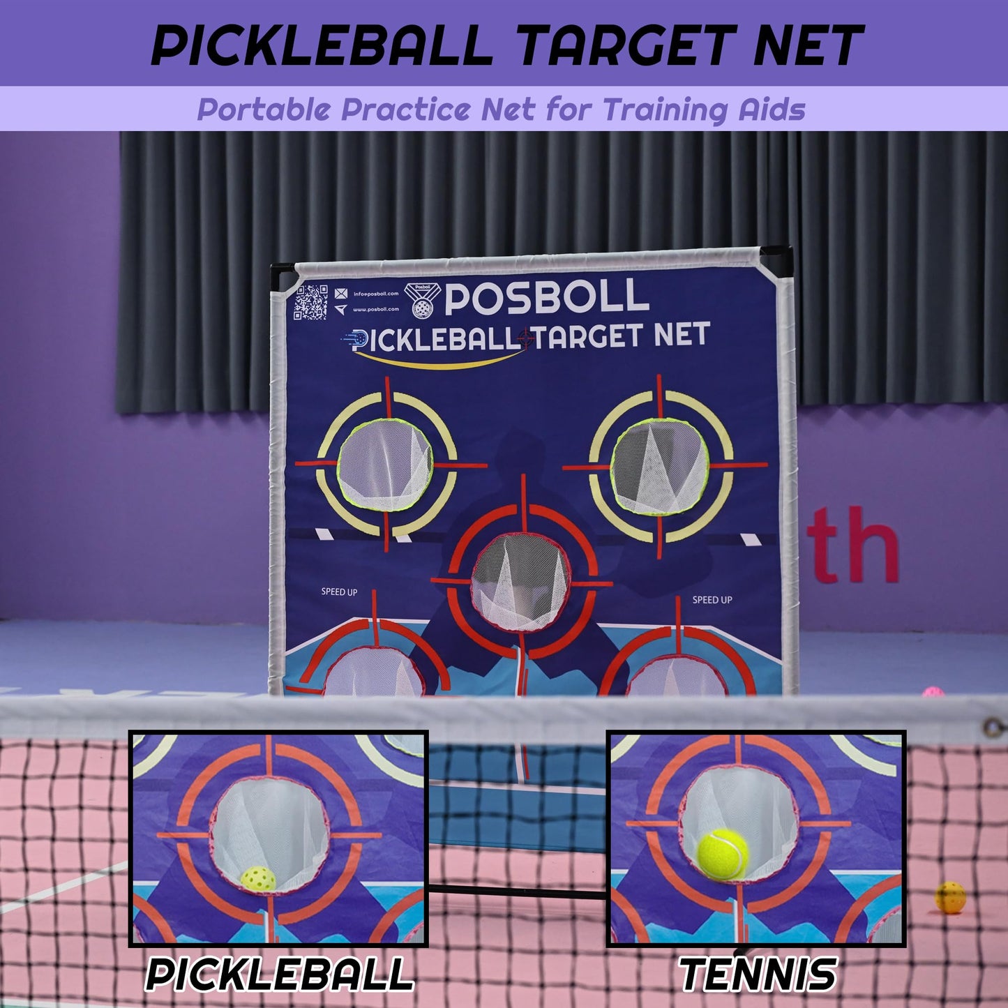 Pickleball Target Net - 5-Hole Pickle Ball Training Aids with Stable Frame,Multi-Scene Practice Equipment for Dink/Drive/Drop Shots,Compatible with Pickleball&Tennis Portable Pickle Ball Net