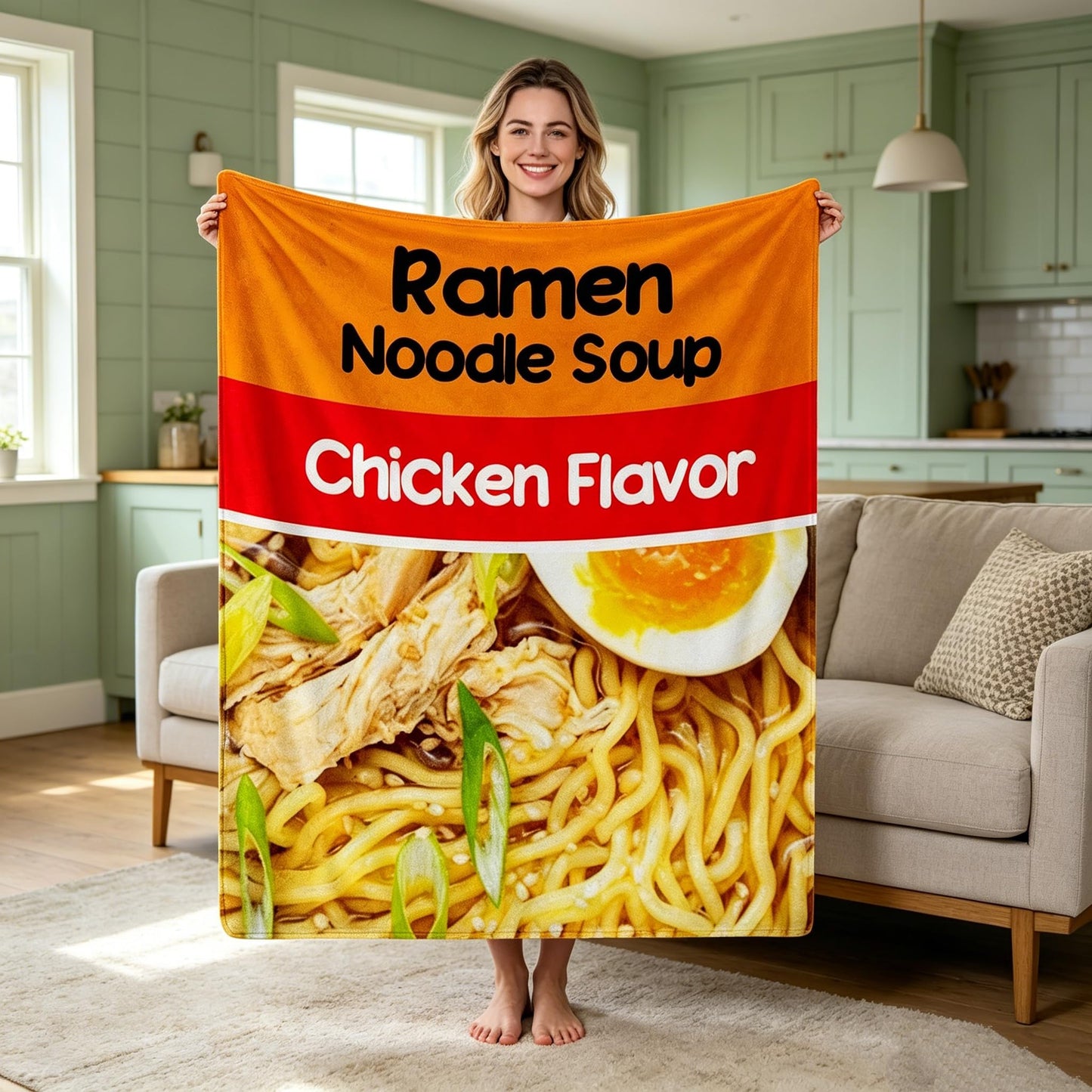 Sofevaim Ramen Blanket 50x60 Inch, Funny Food Blanket Flannel Throw, Soft Ramen Noodle Blanket for Kids Teens and Ramen Lovers, Cozy Gift for Bedroom Sofa Travel Nap