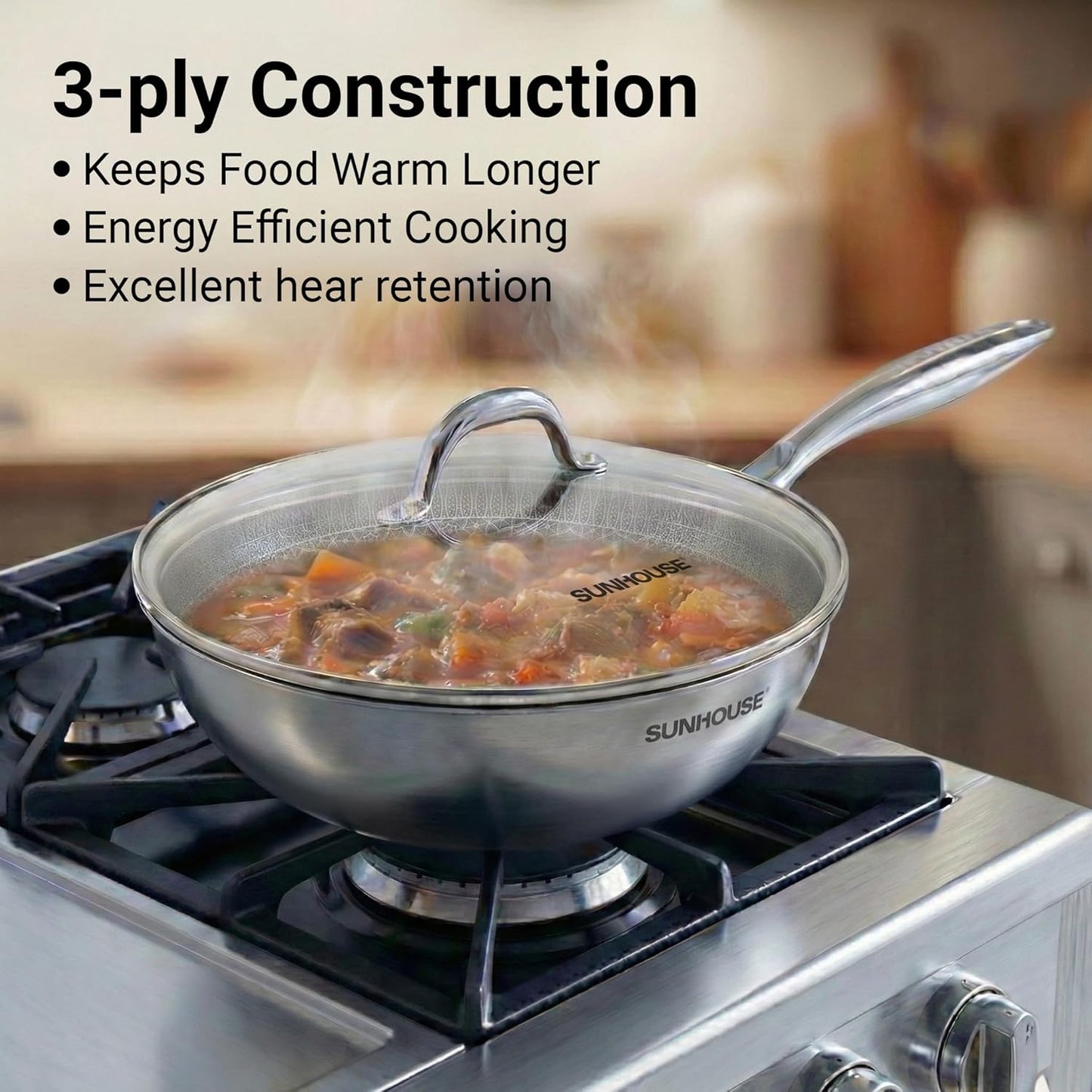 Sunhouse Nonstick Frying Pan - 5-Quart Hybrid Skillet with Lid | Dishwasher & Oven-Safe, Induction Compatible