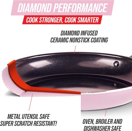 Blue Diamond Cookware 10" Diamond Infused Ceramic Nonstick Frying Pan - PFAS-Free & Dishwasher Safe, Pink