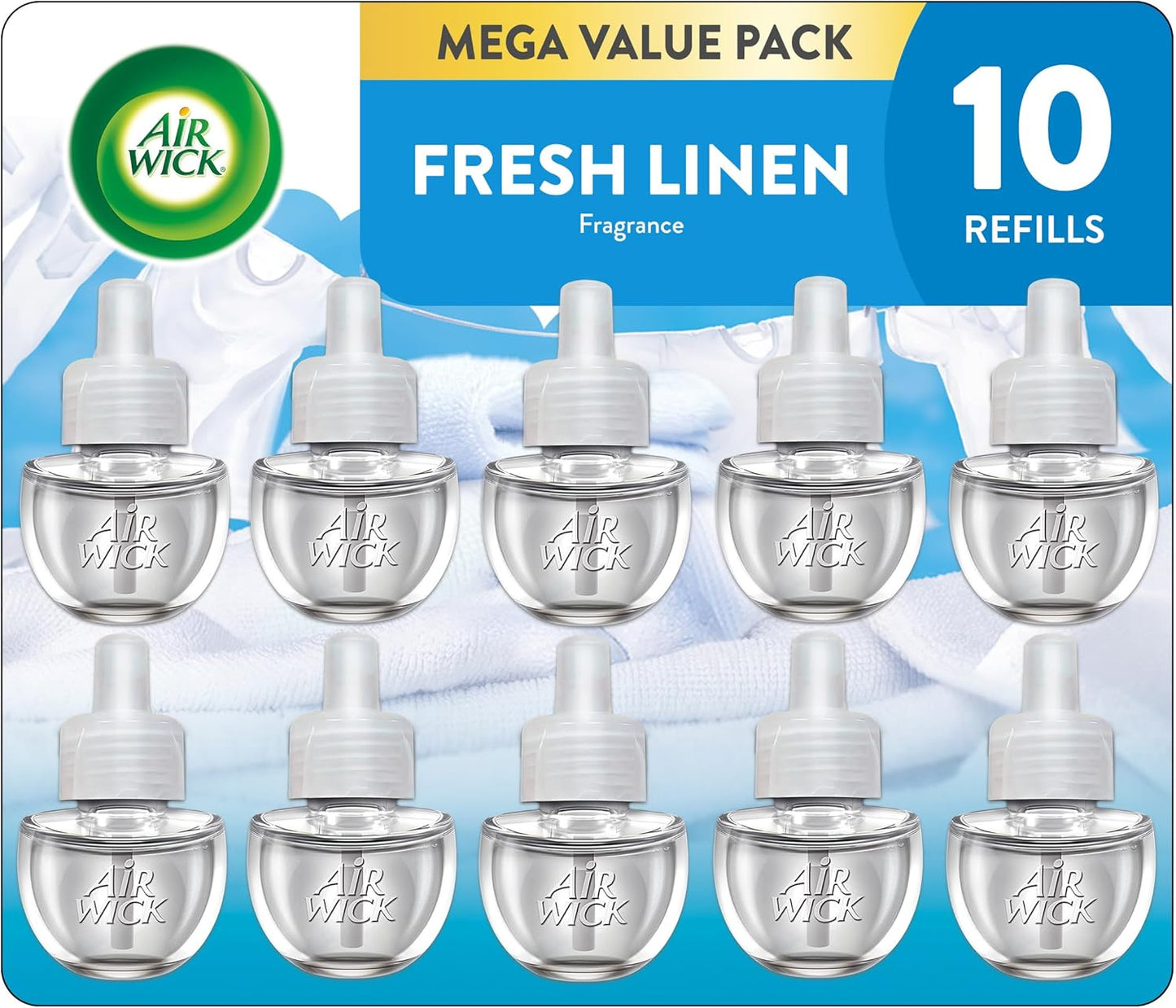 Air Wick Plug-In Scented Oil Refill - Fresh Linen Air Freshener | Eco-Friendly 10ct Pack
