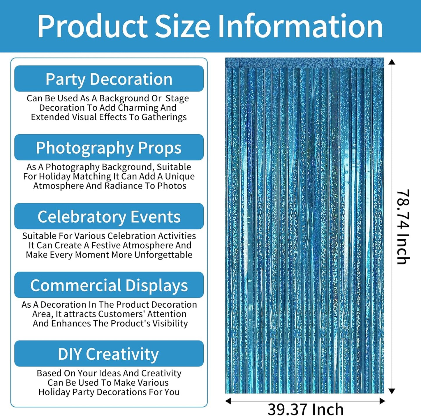 Picoway Blue Laser Foil Fringe Tinsel Backdrop Curtains - 4 Pack for Ocean-Themed Parties & Events
