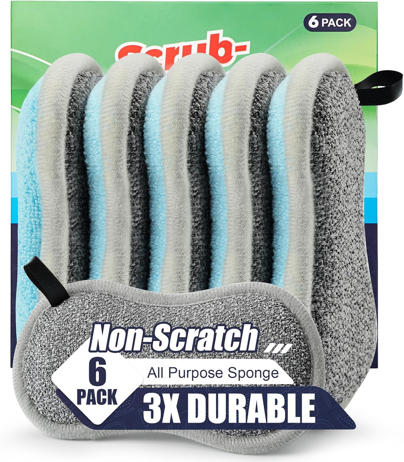 Skiennix Dual-Sided All-Purpose Sponges - Non-Scratch Kitchen Dish Cleaning Set | Soft Microfiber, 6-Pack