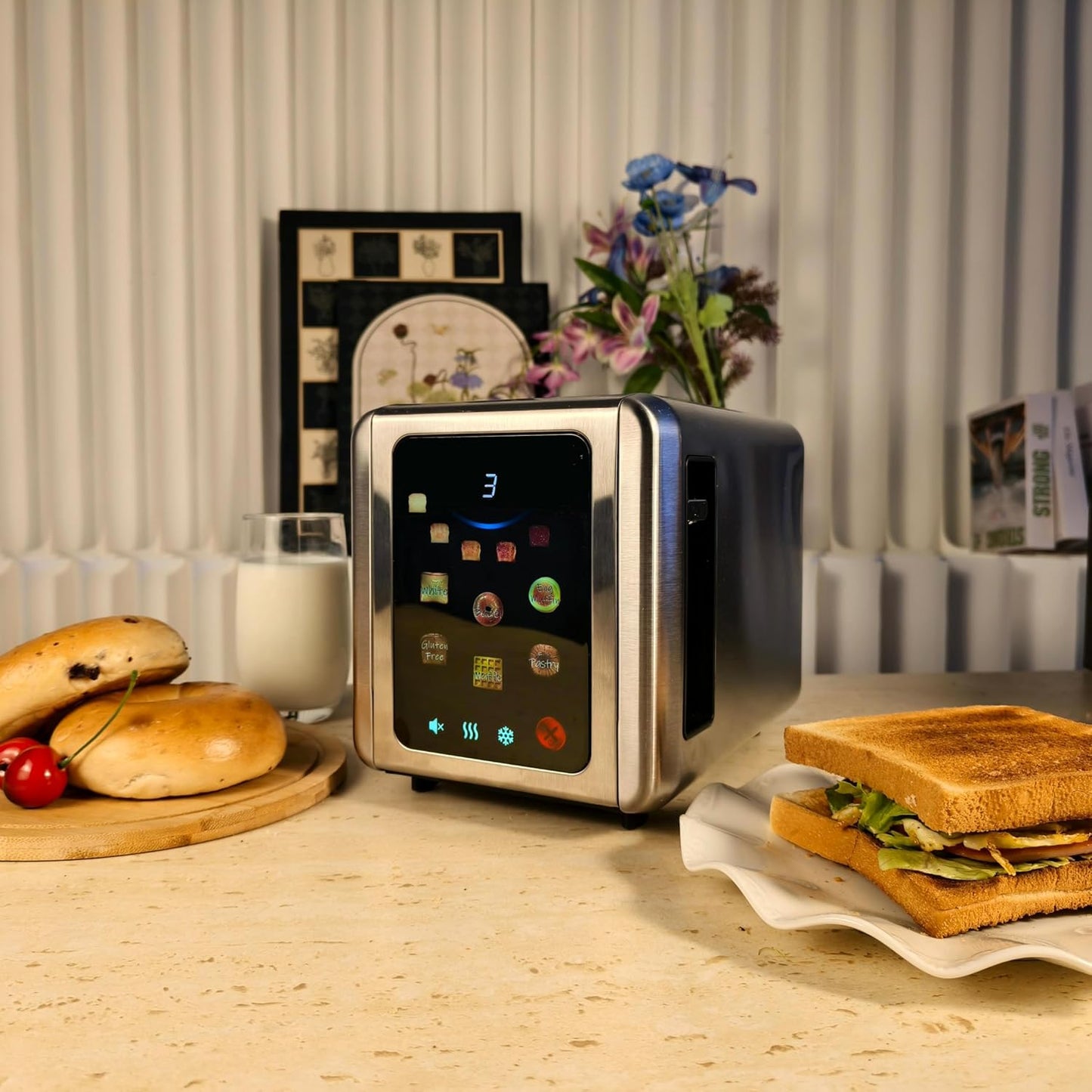WHALL 2-Slice Stainless Steel Toaster - Full Touch Screen, Digital Timer, 6 Bread Types & Shade Settings, Silver