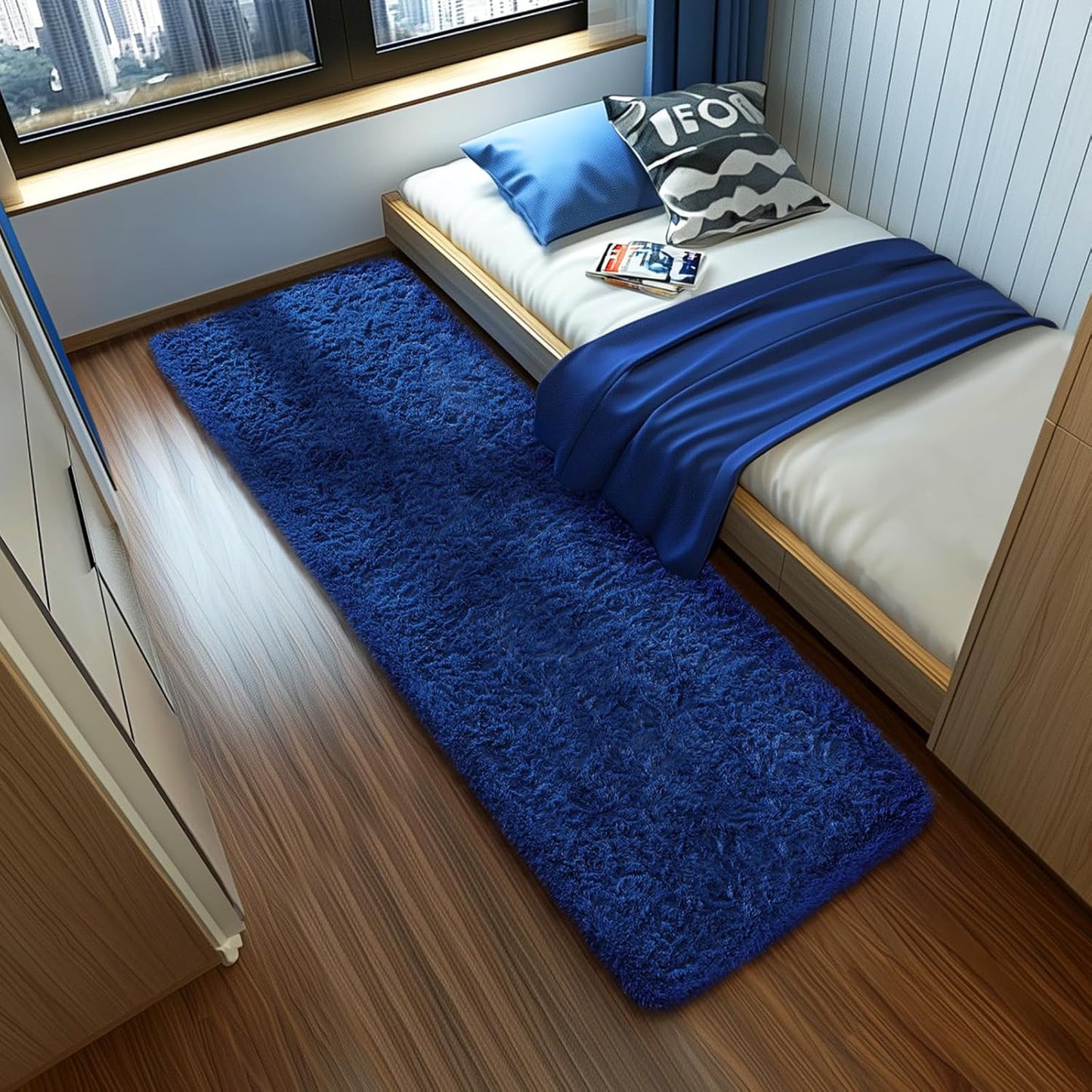 Ophanie Blue Runner Rug - Soft Non-Slip Shaggy Carpet for Hallway & Bedroom | 2x6 ft Aesthetic Decor
