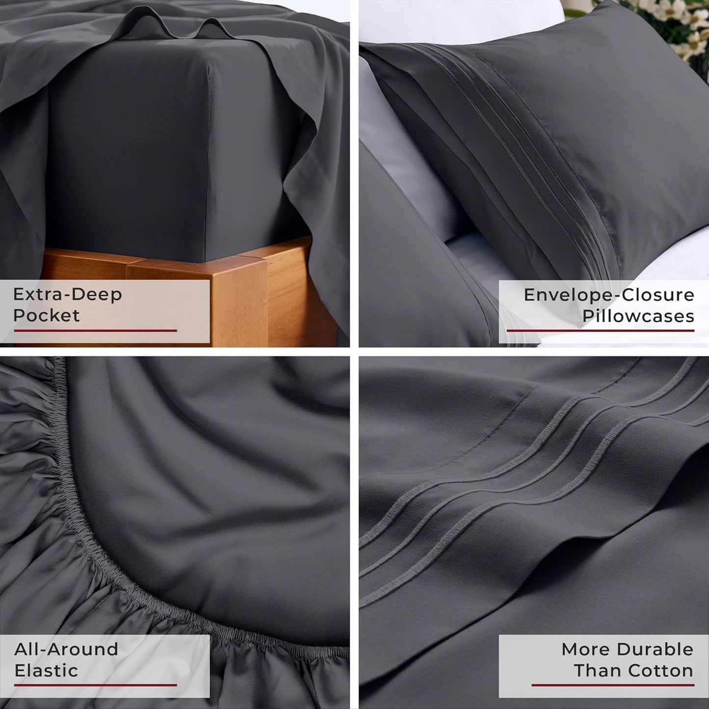 Mellanni Twin Sheets Set - 3 PC Hotel Luxury Bedding | Extra Soft, Cooling, Wrinkle-Resistant (Charcoal)