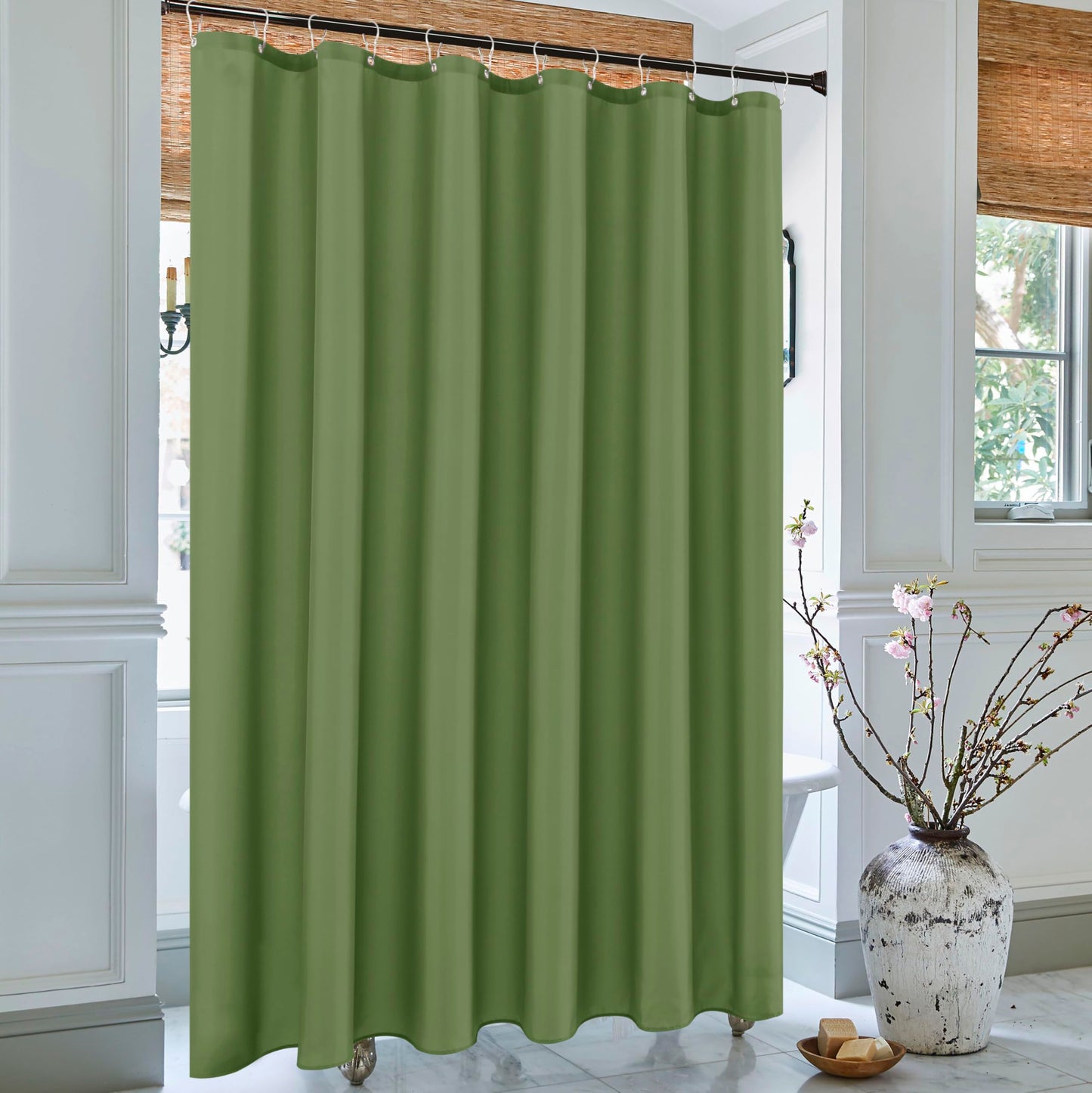 Biscaynebay Hotel Quality Fabric Shower Curtain Liners 72 Inch by 72 Inch, Sage Water Resistant Bathroom Curtains Rust Resistant Grommets & Weighted Bottom Hem Machine Washable