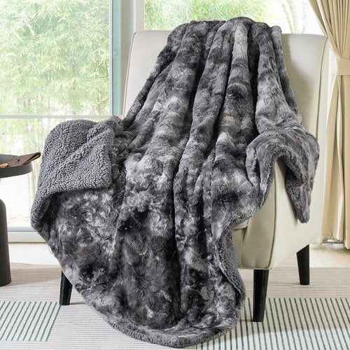 Bedsure GentleSoft Sherpa Throw Blanket - Cozy Fleece Blanket for Women | Plush Tie Dye Design, Grey, 50x60 Inches